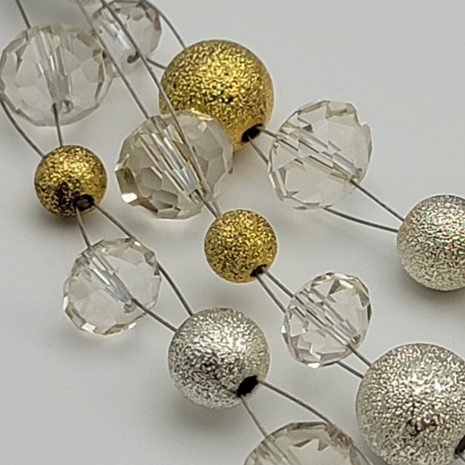 Gold And Clear Austrian Crystal Wire Station Necklace 17.5″ Layered Silver-Tone