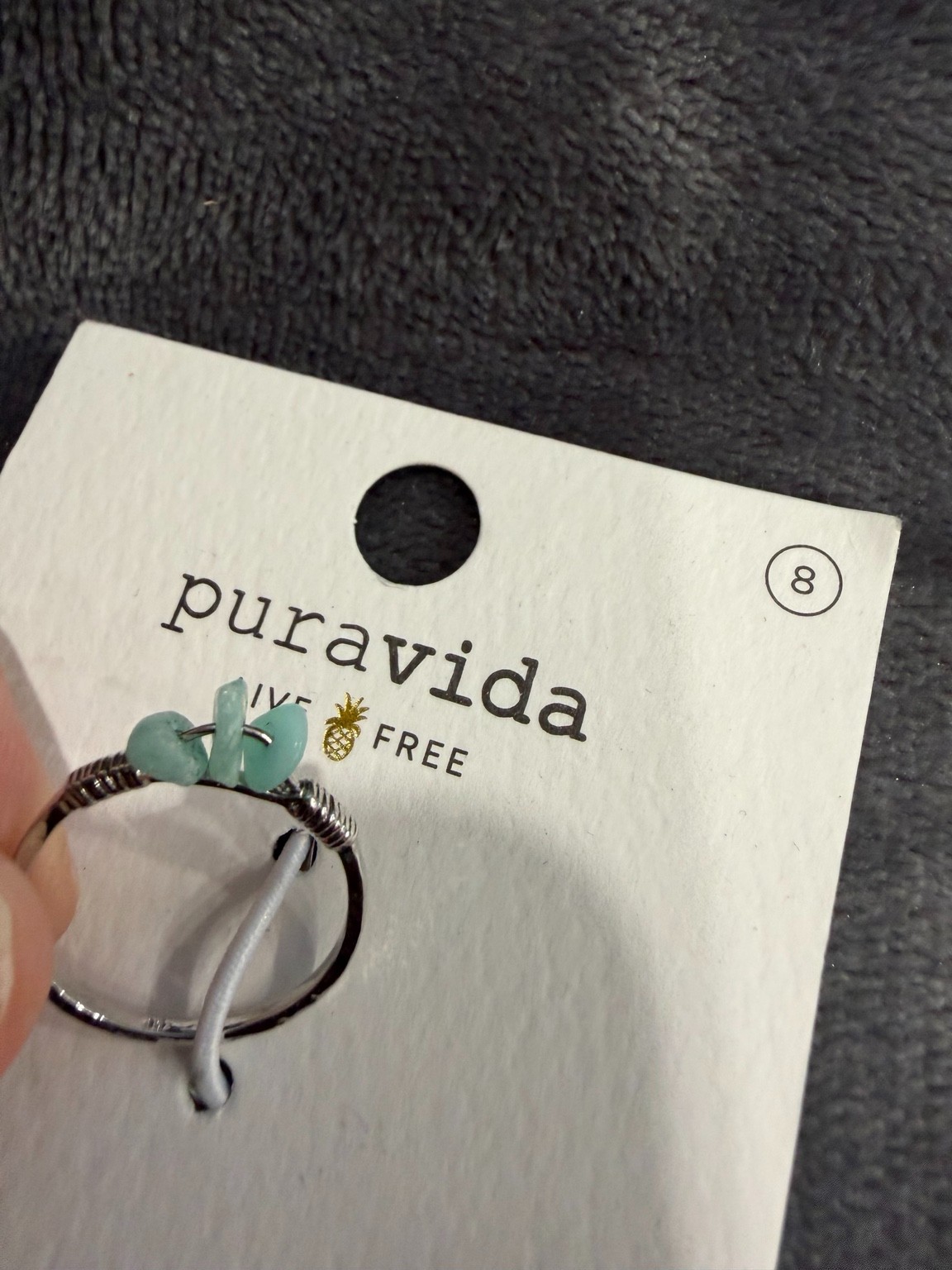 Pura Vida Amazonite Wire Wrapped Gemstone Ring Size 8 Rhodium Plated NWT
