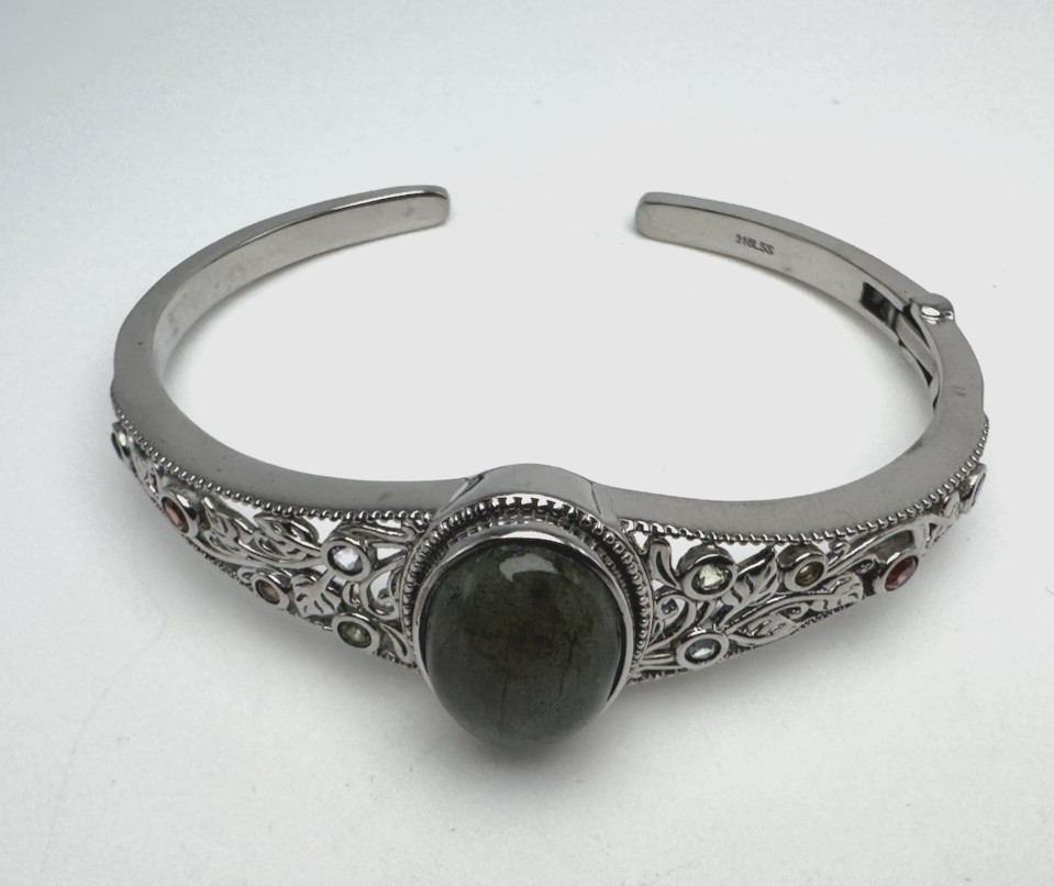 Natural Labradorite & Multi Gemstone Cuff Bracelet in Stainless Steel (6.5-7 In)
