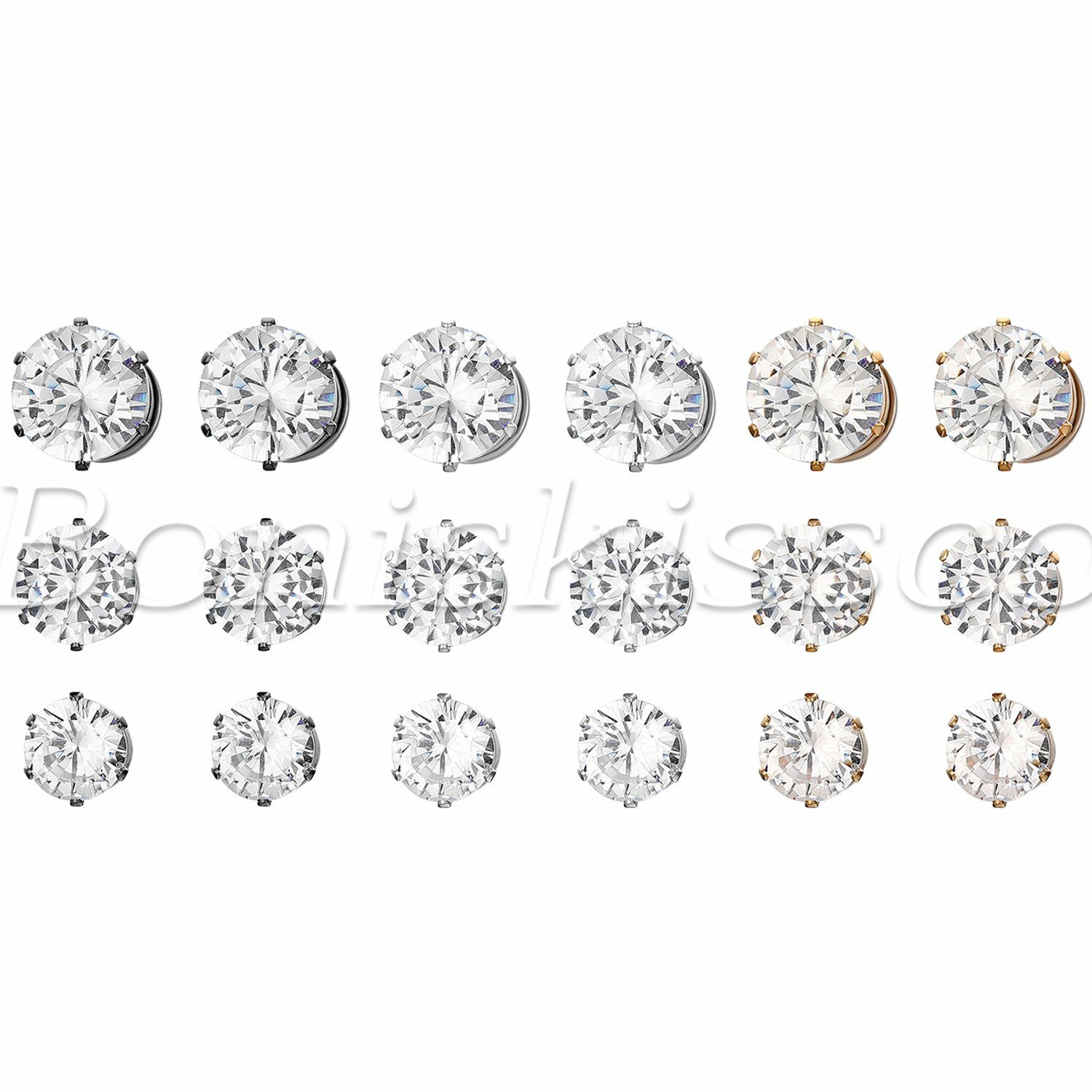 6Pairs Women’s Men’s Unisex Round Cut Shining Cubic Zirconia Earrings Ear Studs