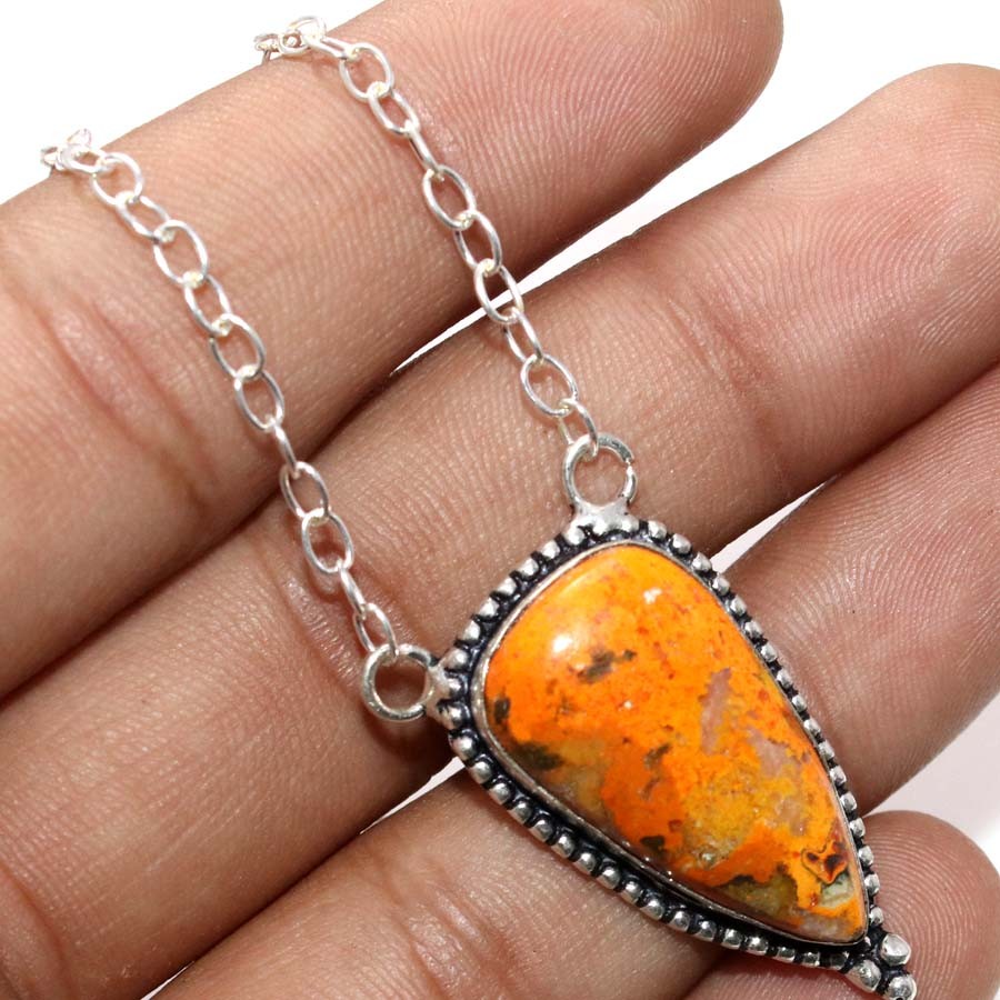 Huge Bumble Bee Jasper 925 Silver Plated Necklace 18″ New Year Gifts Trendy JW