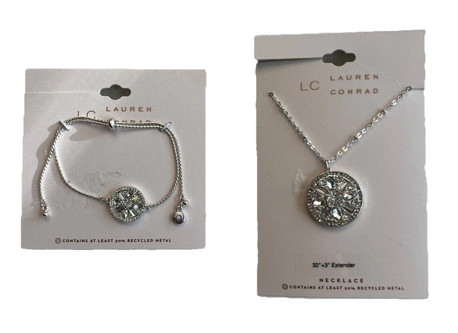 NWT Lauren Conrad Matching Medallion Sparkly Cluster Necklace & Bracelet Set