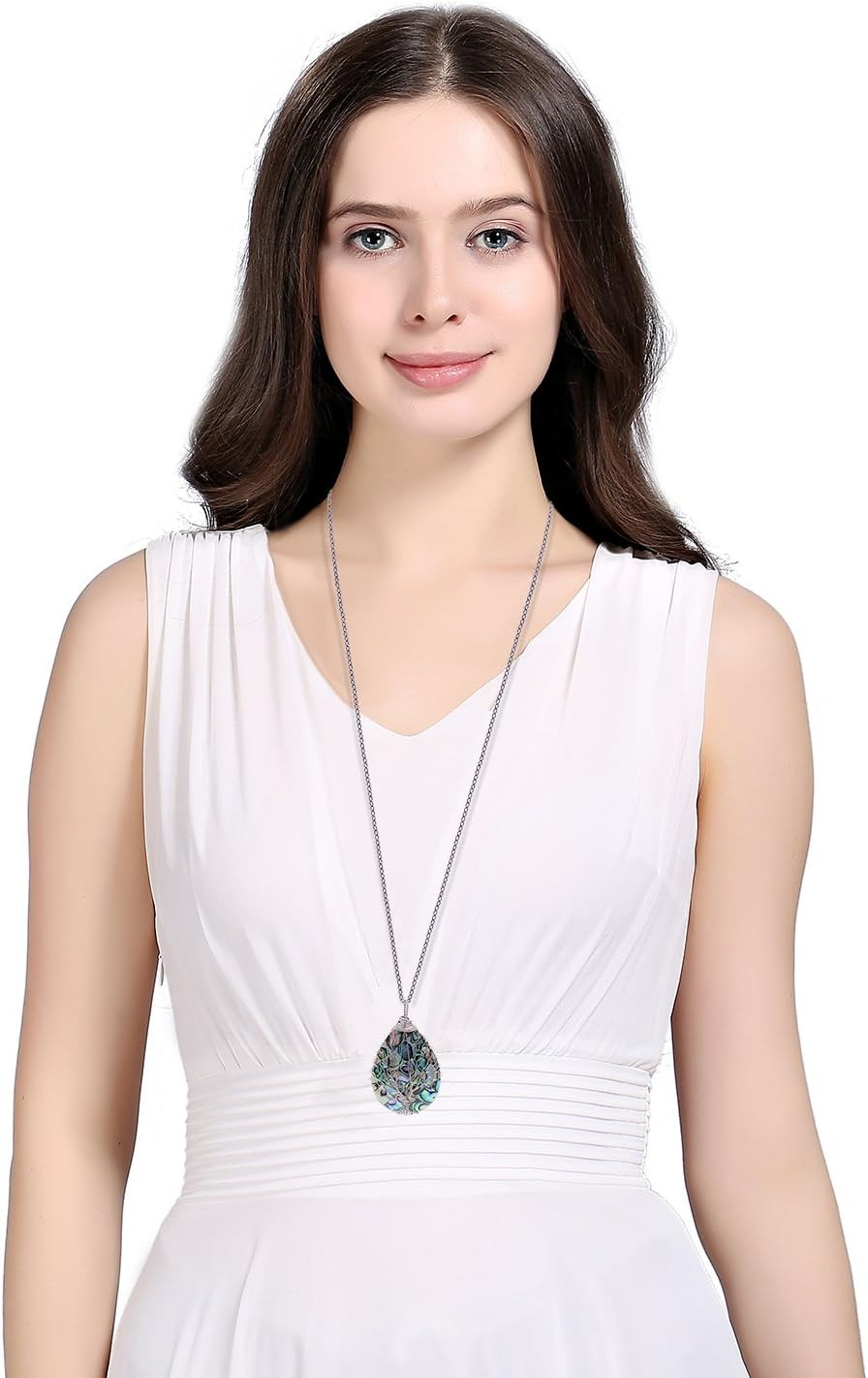 Tear Drop Abalone Shell Pendent Necklace Wire Wrap Abalone Shell Tree of Life Pe