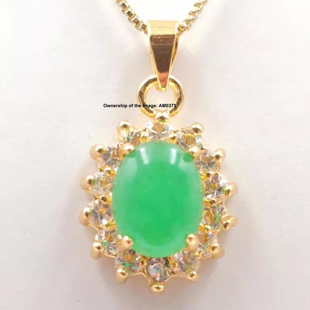 New Yellow Alloy Heating Jade Pendant Zircon Around Oval Jade Pendant 24mm H