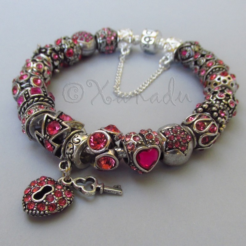 Genuine Sterling Silver Pandora Bracelet With European Pink October Birthstones