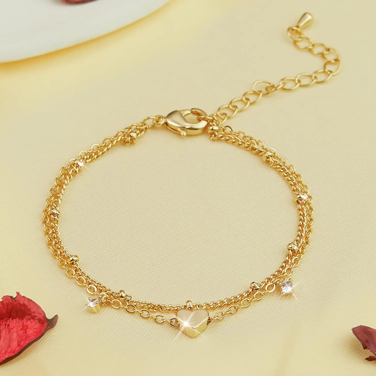 Women’s 925 Silver Plated CZ Heart Anklet Waterproof Foot Bracelet