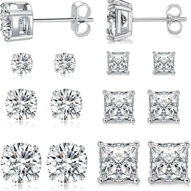 Dazzling 18K White & Yellow Gold Hypoallergenic CZ Stud Earrings Set