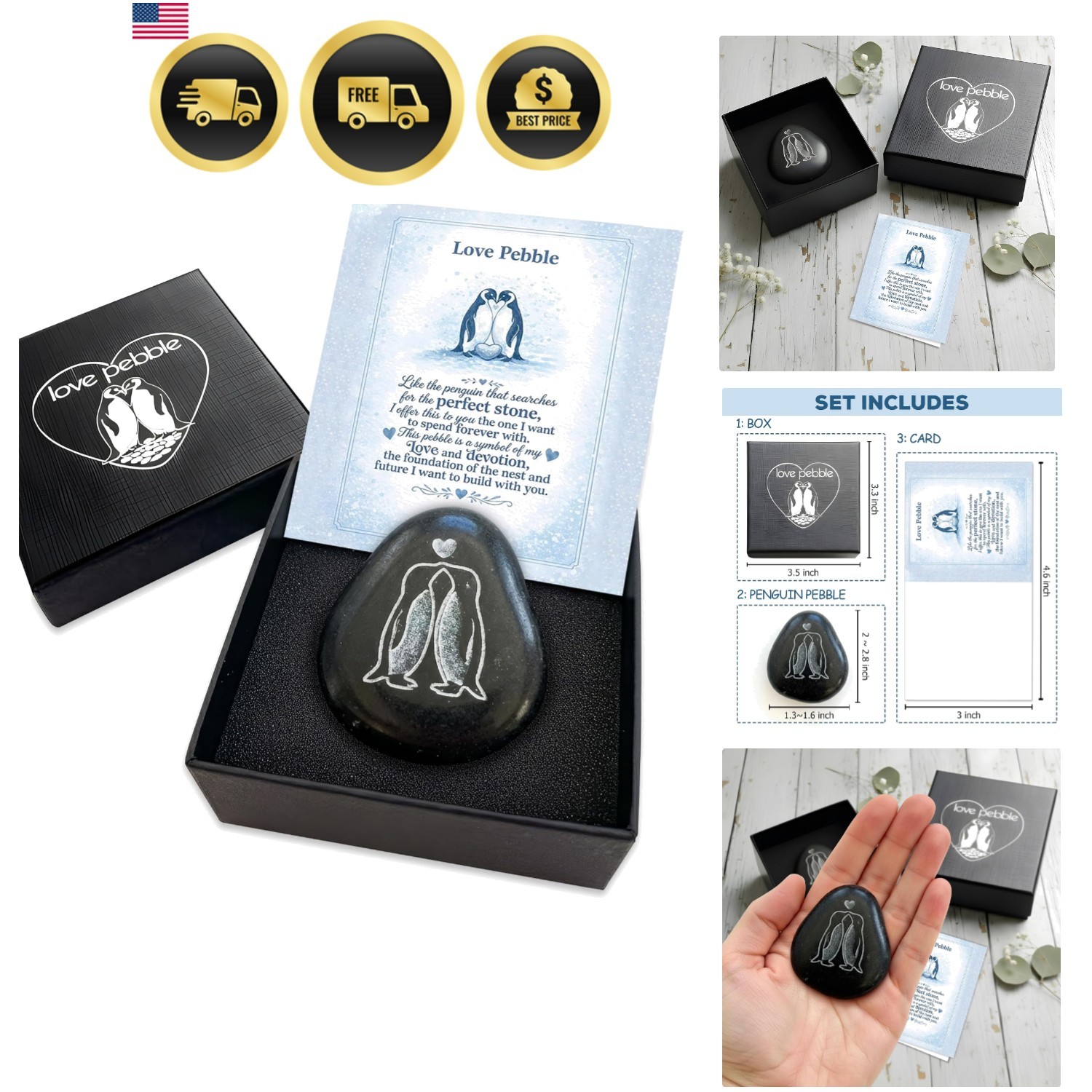 Cute Penguin Love Pebble – Romantic Penguin Stone Gift for Boyfriend, Girlfri…