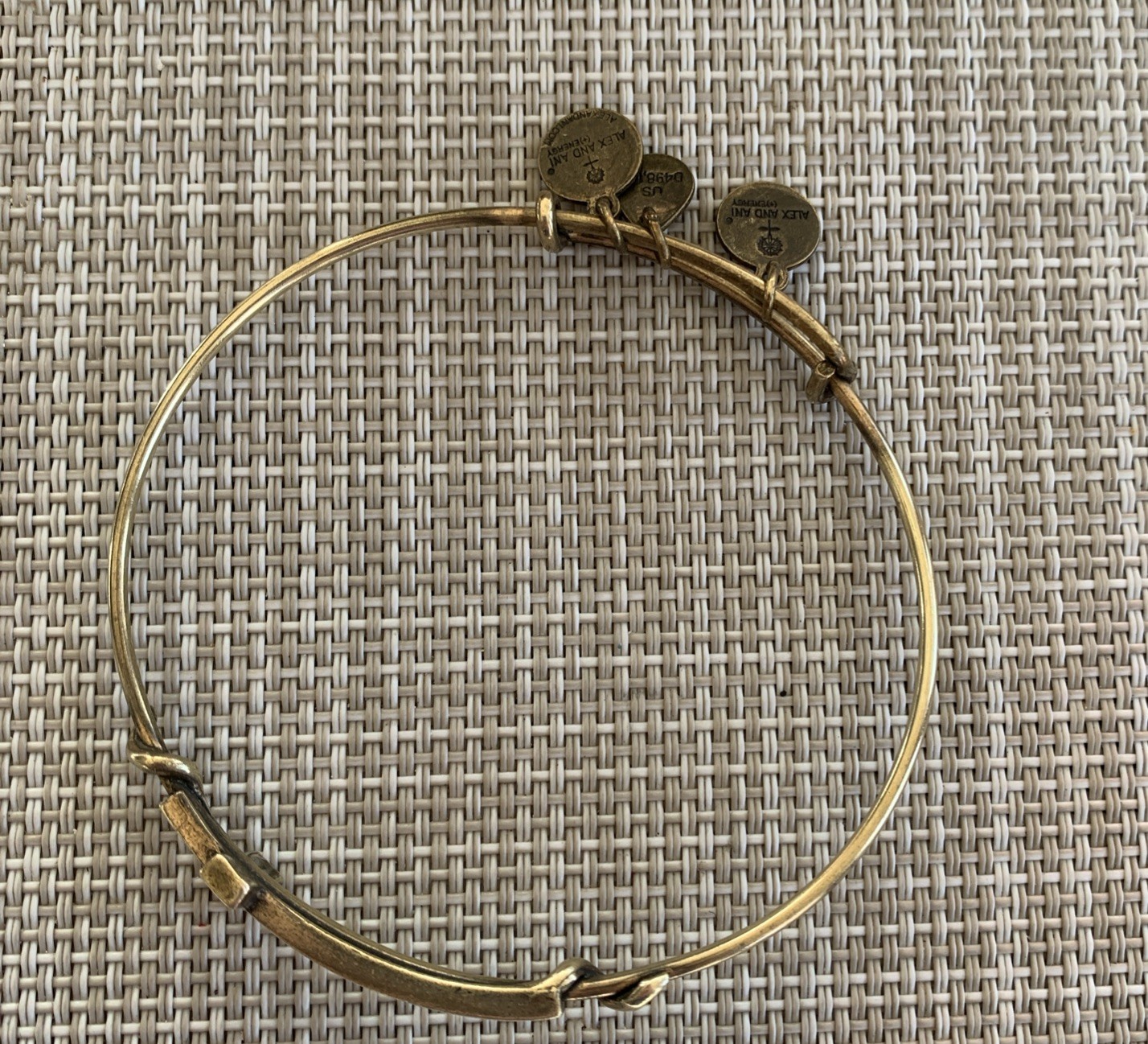 ALEX & ANI Spiritual Armor Cross Charm Bangle Bracelet Brass Adjust. Made In USA