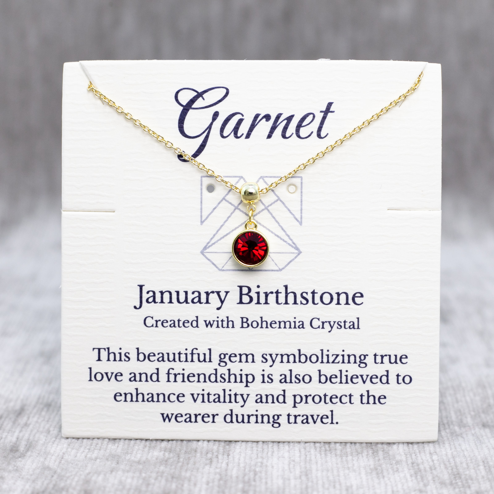 January Birthstone Garnet Adjustable Necklace, Dark Red Crystal, Gold or Silver
