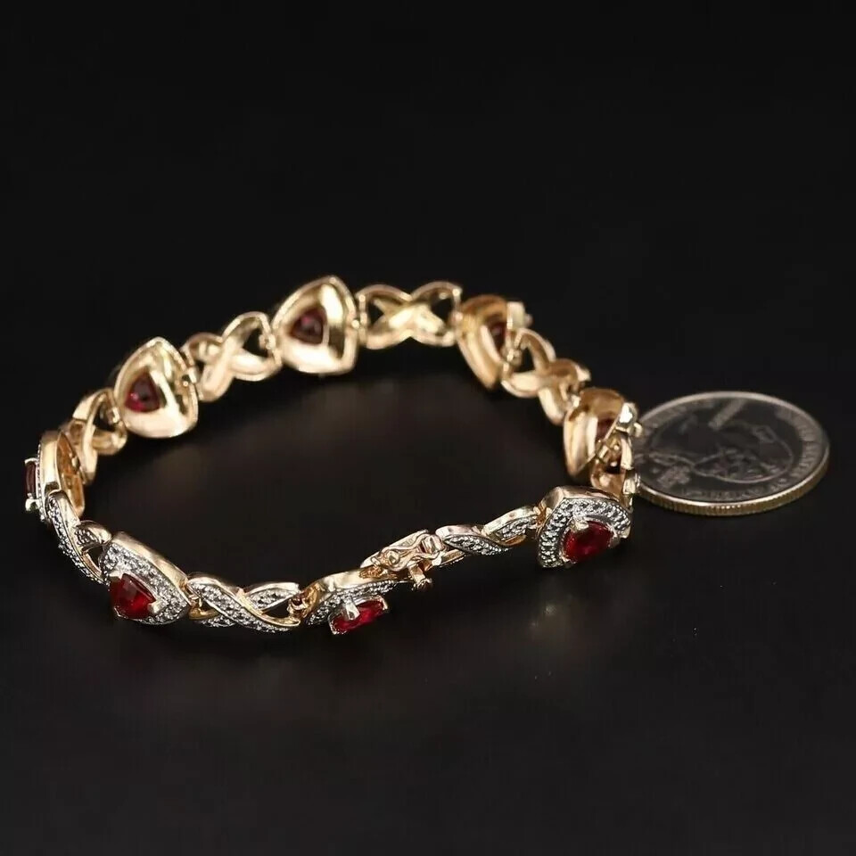 8.88Ct Trillion Simulated Ruby 14k Yellow Gold Plated Attractive Tennis Bracelet