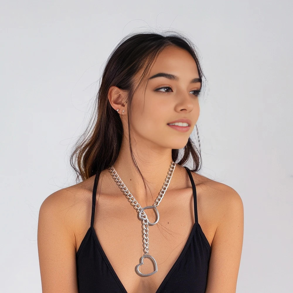 Heart Lock Slip Chain Necklace Love Chains Choker Padlock Collar for Women