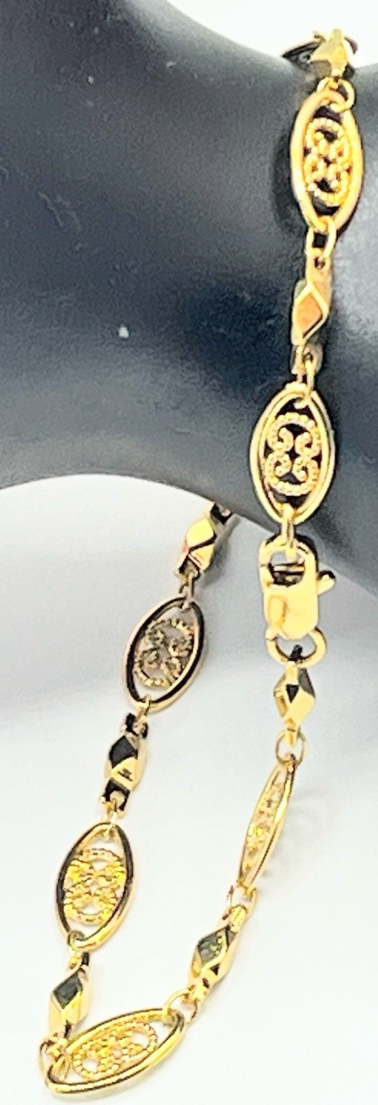 Gold Tone Filigree Beaded Bracelet Chain Length # 8.2” Inch.