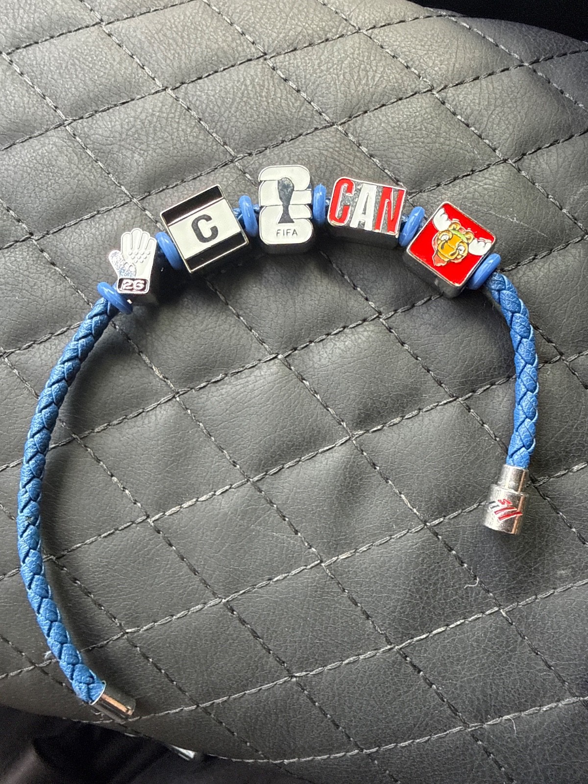 FIFA Braided blue Leather Beaded Charm Bracelet Magnetic Clasp Sports Canada