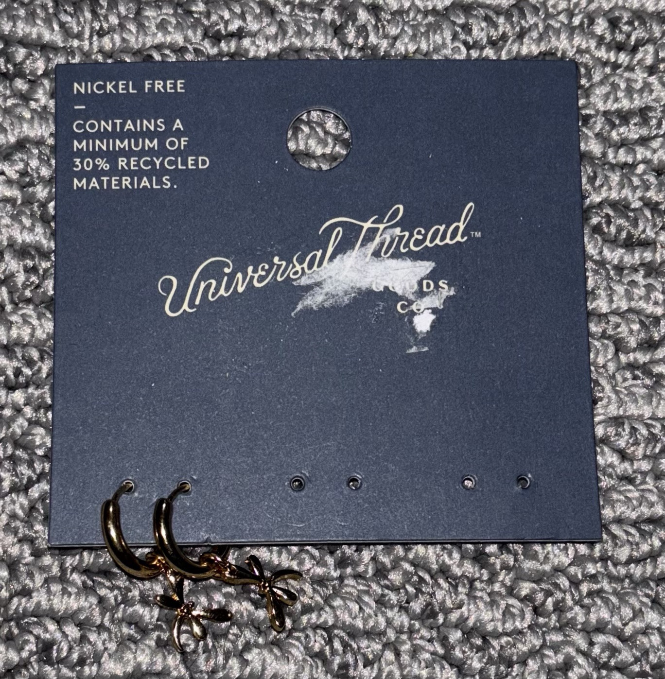 Universal Thread Hoop Dragonfly Earrings – Gold Tone – Nickel-free – NEW