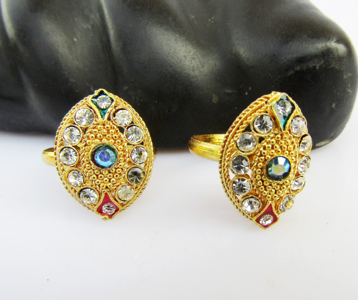 Ethnic Indian Fashion Jewelry Polki Toe Rings Golden Bichiya Adjustable Toerings