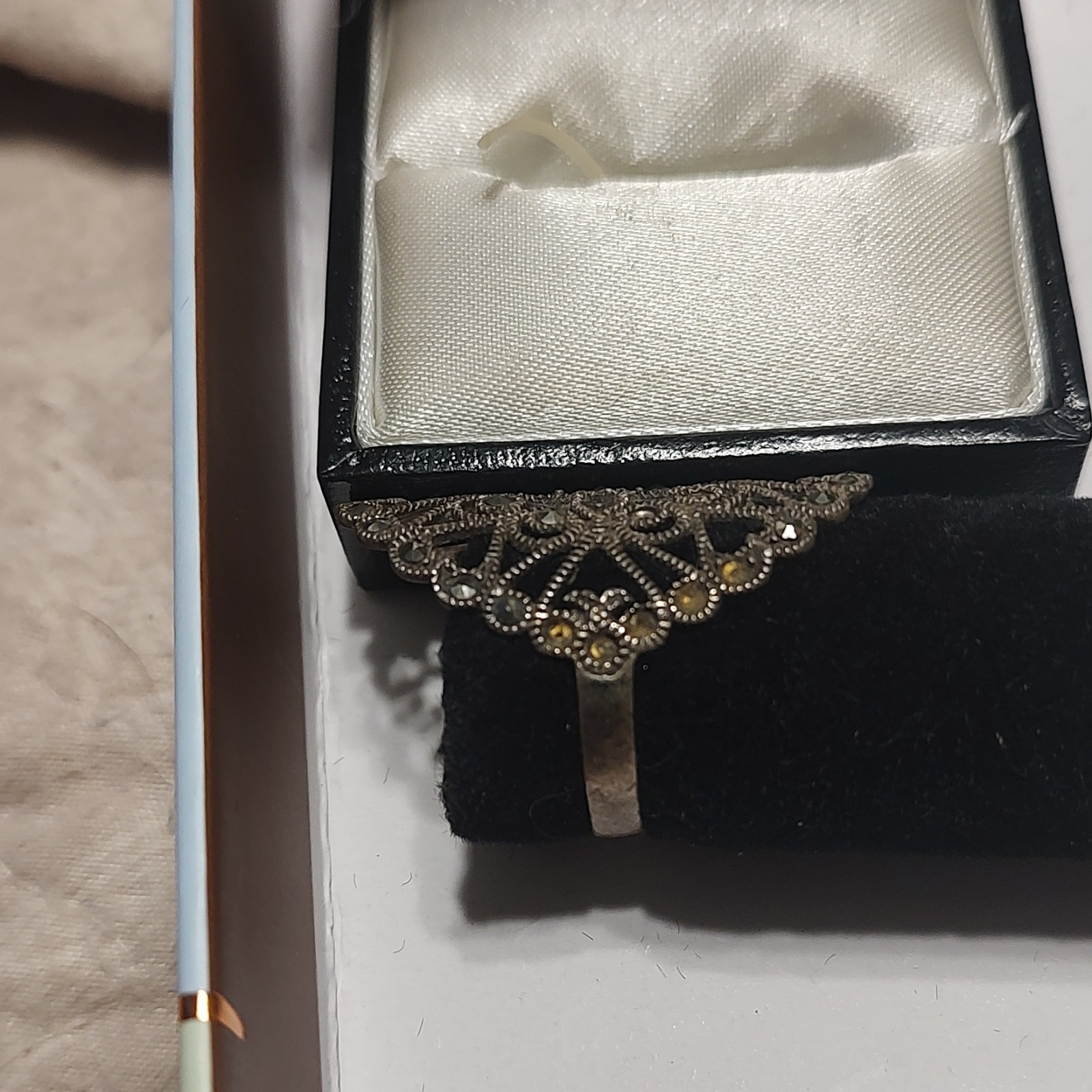 Silver 925 Filigree Openwork Statement Ring, Size 7.5, Art Theme, Metal