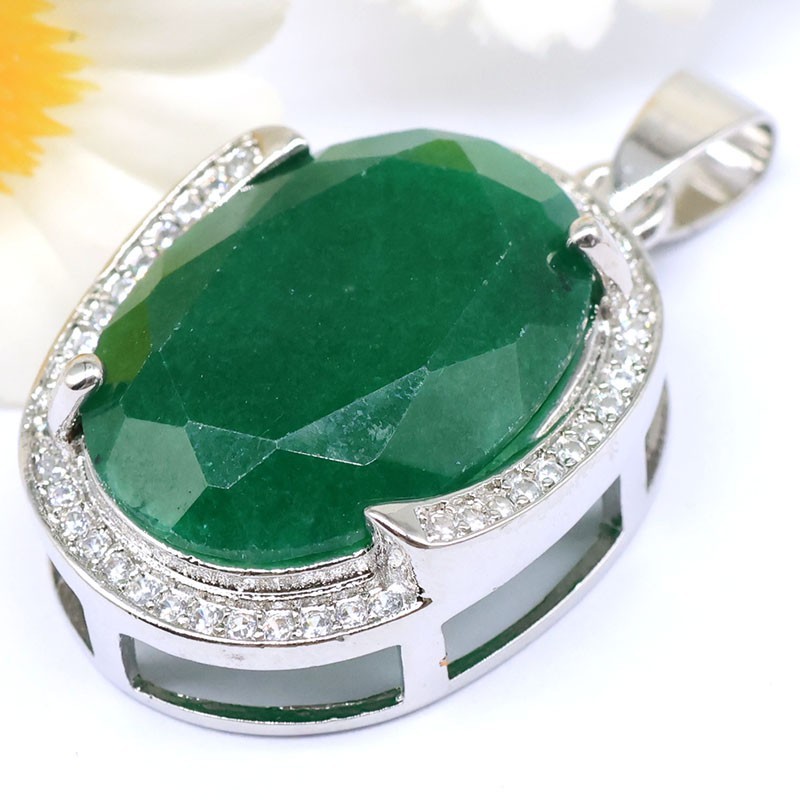 Buy 1 Get 1 Free 7.4g Gorgeous Real Green Emeralie CZ Gift Silver plater Pendant