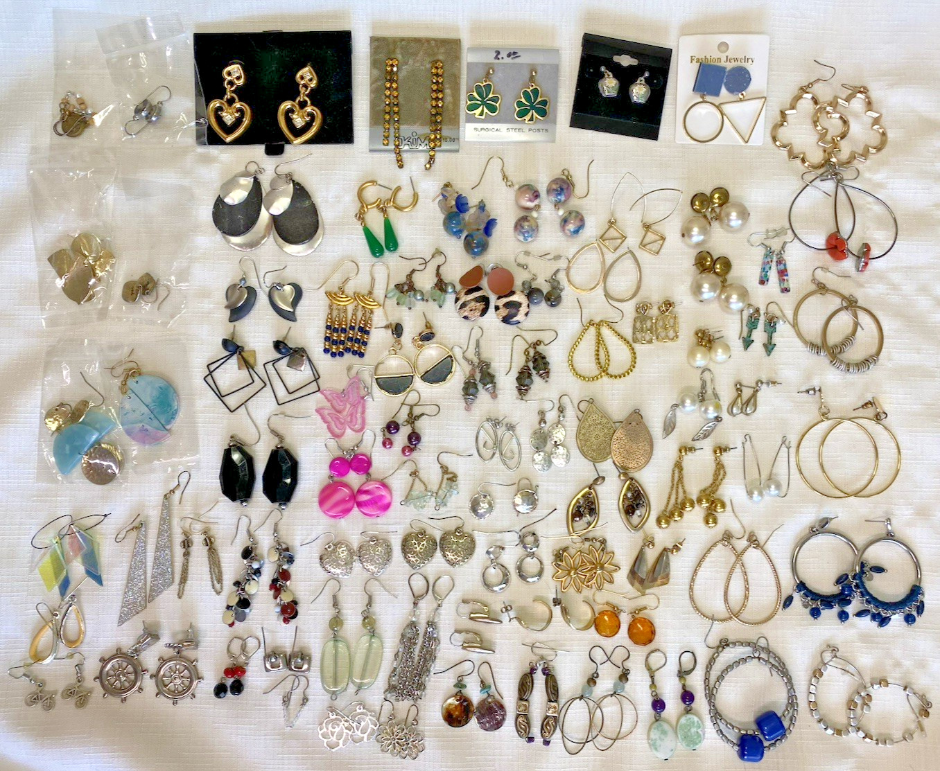 COSTUME EARRINGS Lot 81 Pairs Dangle Drop Beaded Metal Vintage to Modern Mix