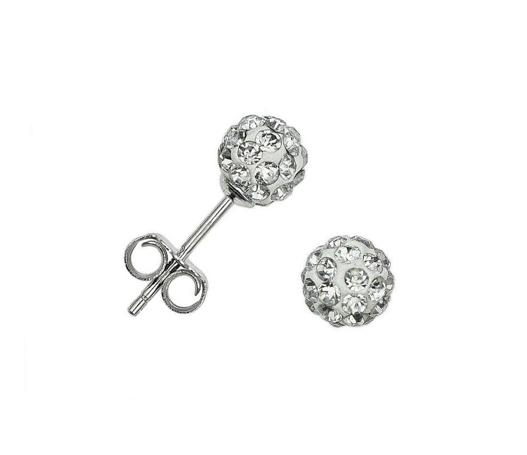 925 Sterling Silver Crystal White Disco Ball Stud Earrings 6.0mm – Girls