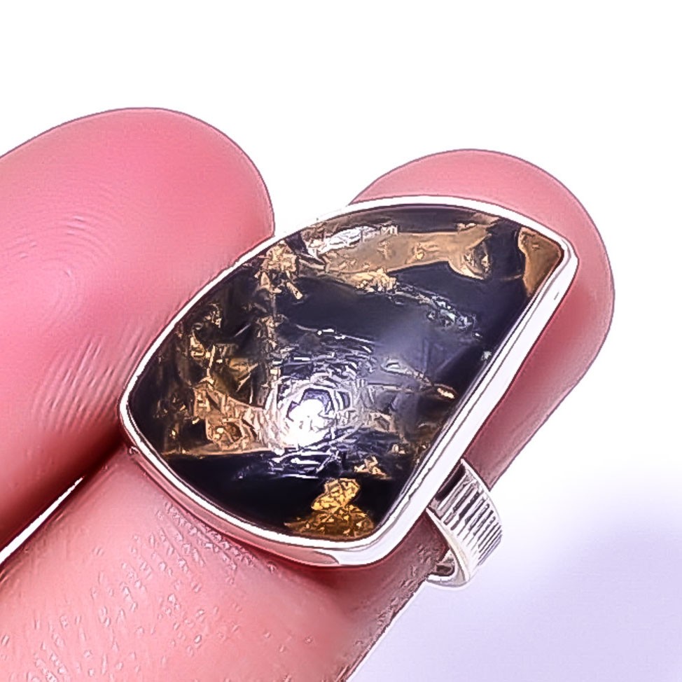 Copper Black Turquoise Gemstone Silver Handmade Ring s.8 R1980-15