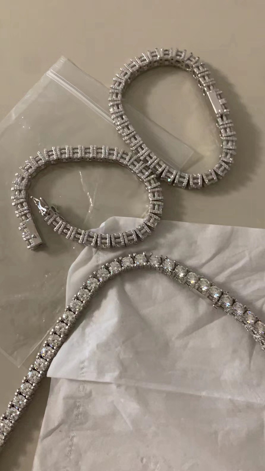 Beautiful 925 sterling silver tennis chain dipped in 14k white gold 22”