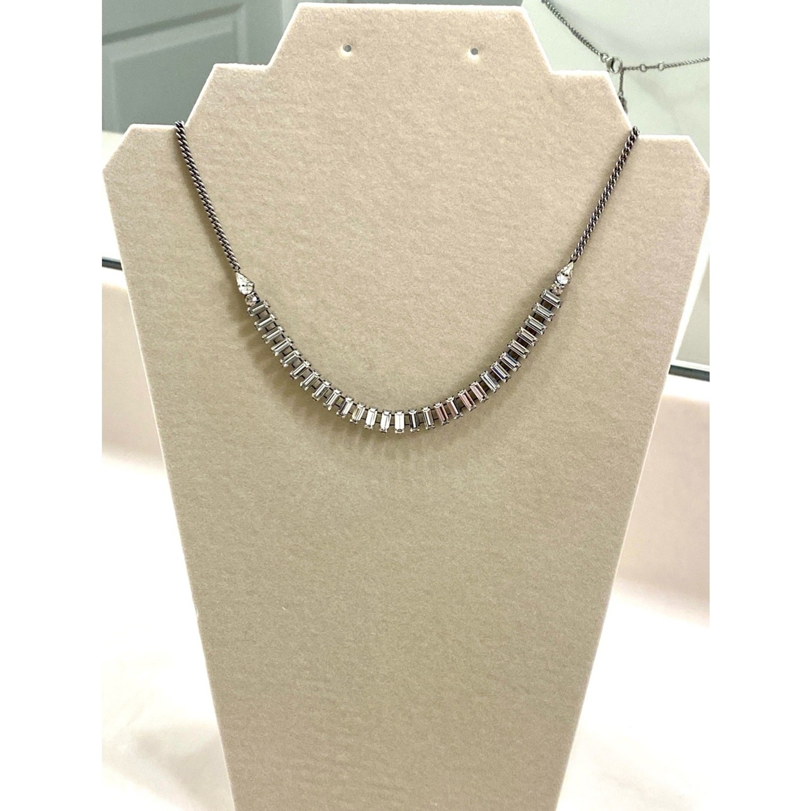 Fossil Silver Baguette Crystal Curve Necklace