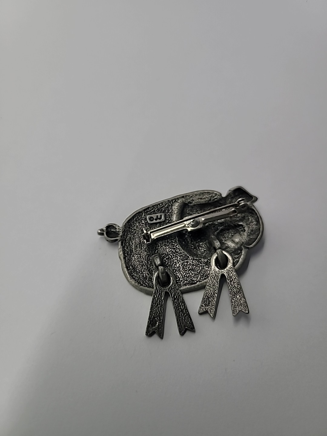 Vintage JJ Jonette Pig Brooch Silver Tone Dangle Articulated Legs Farm Animal
