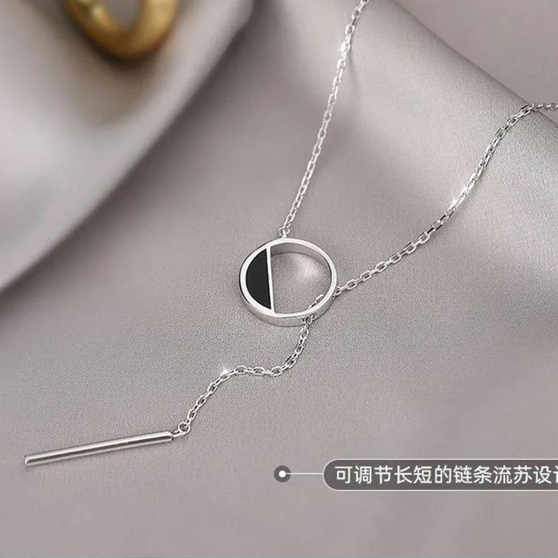 Silver Necklace 925 Sterling Shiny And Exquisite Round Rectangle Choker Jewelry