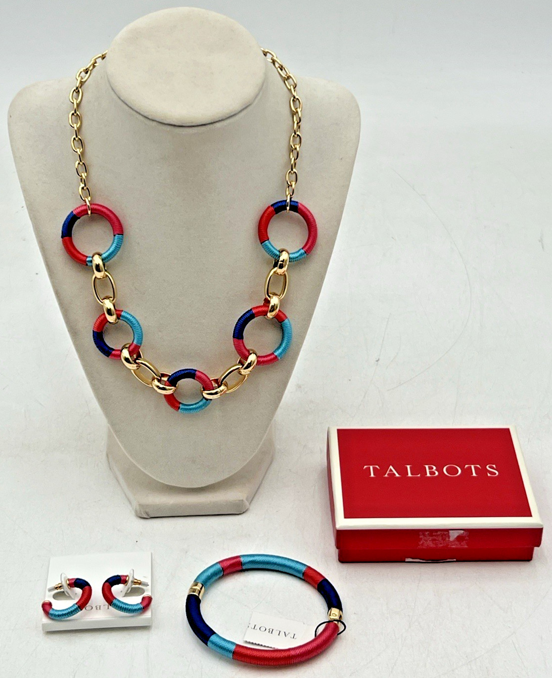 TALBOTS WRAPPED LINKS NECKLACE, BANGLE BRACELET & PIERCED HOOP EARRINGS NWT