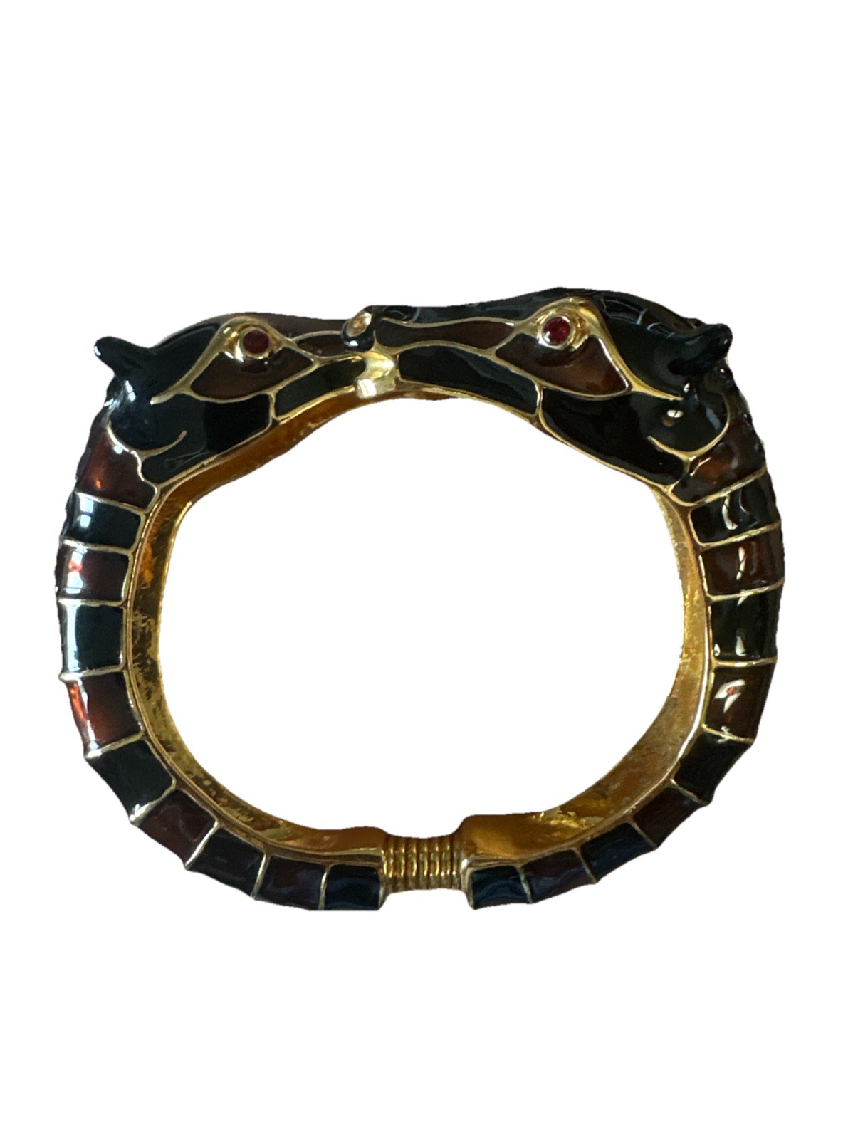 KENNETH J LANE KJL GOLD PLATED BROWN BLACK ENAMEL DOUBLE HORSE HEAD BRACELET