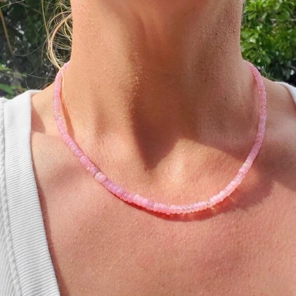 AAA Pink Ethiopian Opal Necklace with Gold Chain Fire Opal Spiritual Jewelry