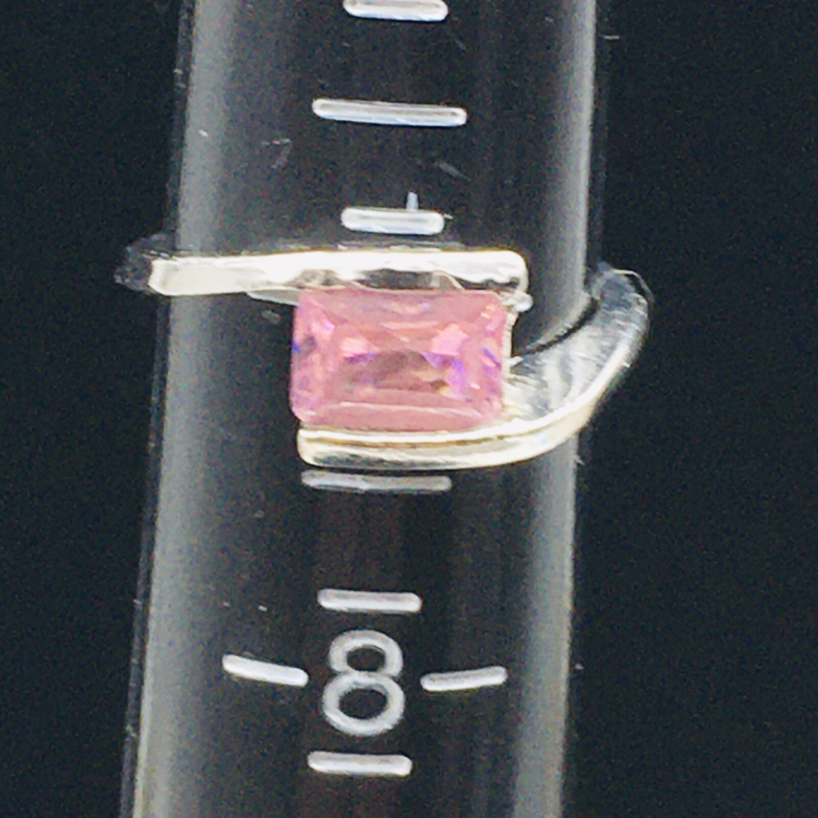 Silver Tone Tension Setting Pink Rhinestone Ring Sz 7