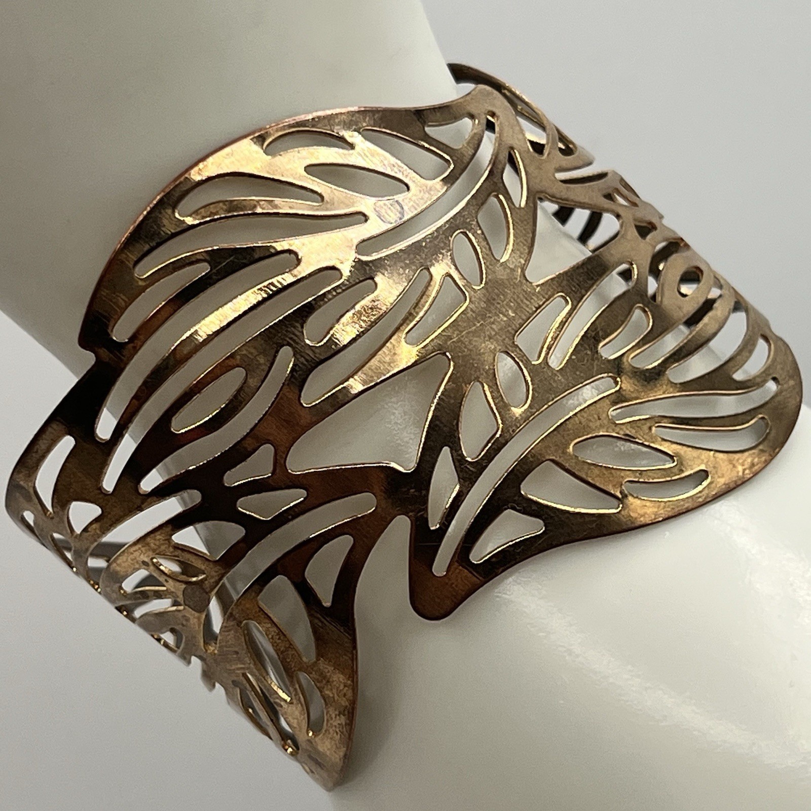 Wide Cuff Bracelet Lot Gold Tone Mesh Copper Openwork Statement Trio Bold Chunky