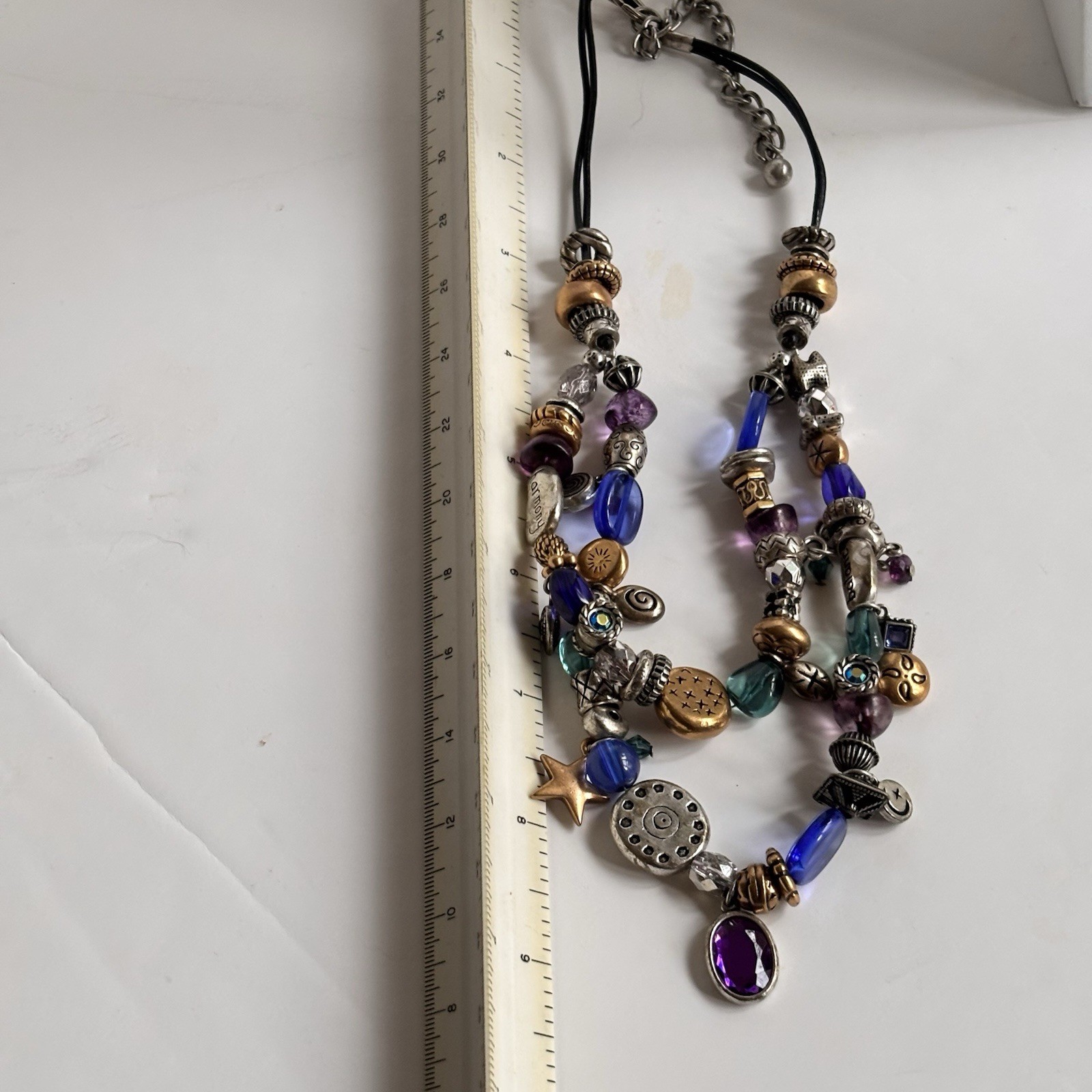 Vintage Unsigned Chico’s Charm Necklace Boho Colorful Dangle Beaded L676