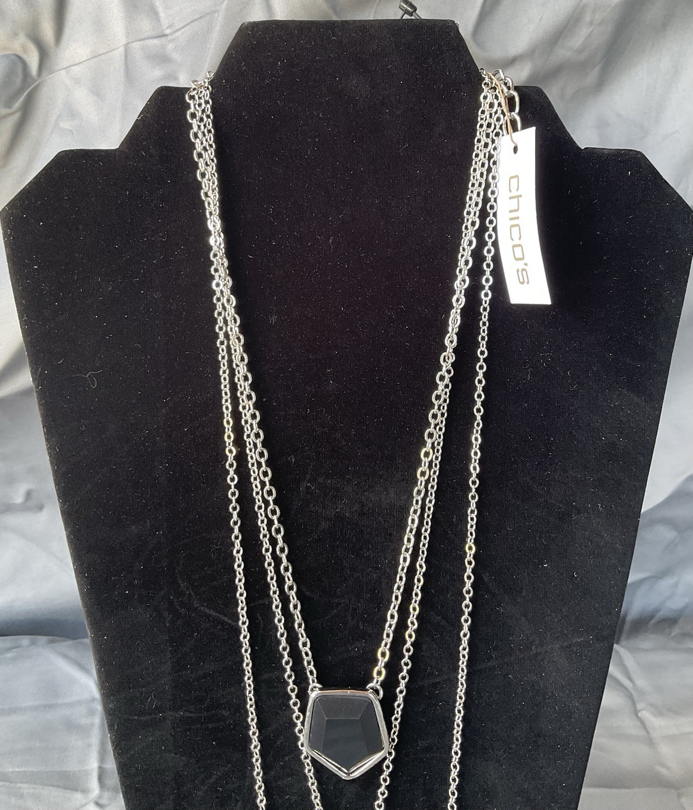 Chico’s Silver Tone 3 Adjustable Length Chain Necklace W/pendant & Tassel #1190