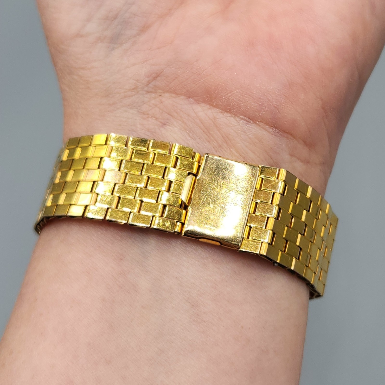 Unsigned Reinad Retro 12K GF Red Paste Crystal Brick Link Cuff Bracelet 6.5″