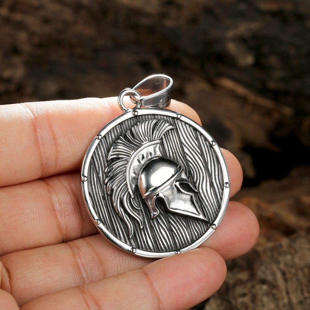 Mens Greek Spartan Warrior Helmet Pendant Punk Rock Necklace Stainless Steel 24″