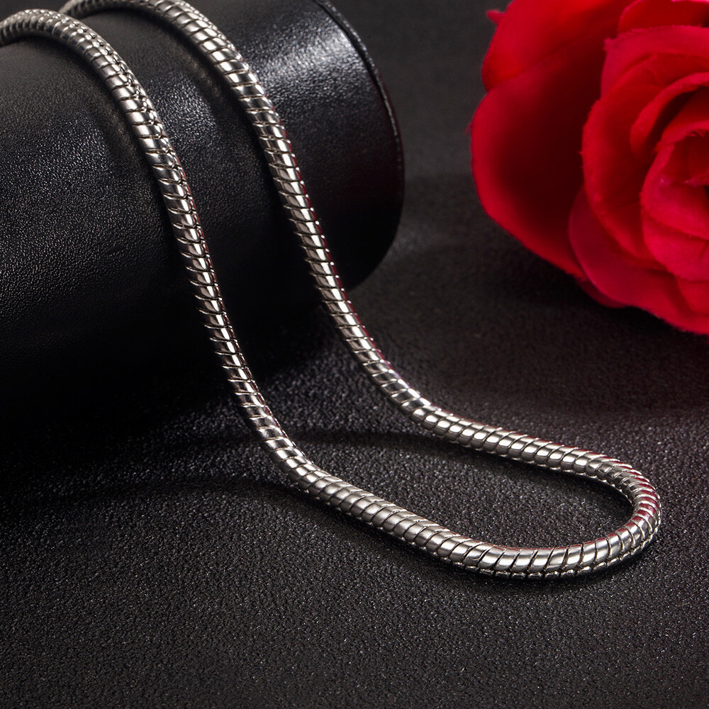 Genuine 925 Sterling Silver Round Snake Necklace 18″ to 28″ for Men Boys Women