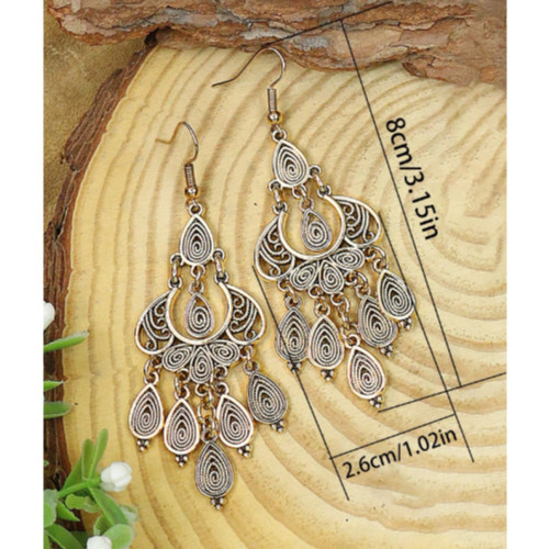 Bronze/Gold Teardrop Dangle Earrings ✨ Swirl Design 3″ Boho India Style Jewelry