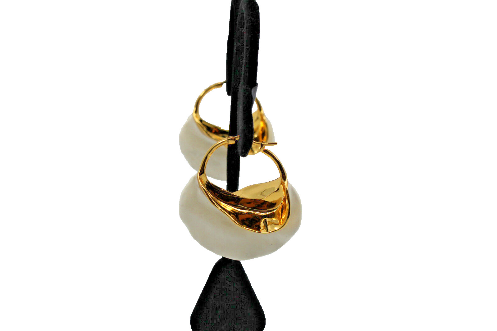 B8 Celine Gold Tone & White Textured Swirl Phoebe Philo Collection Hoop Earrings