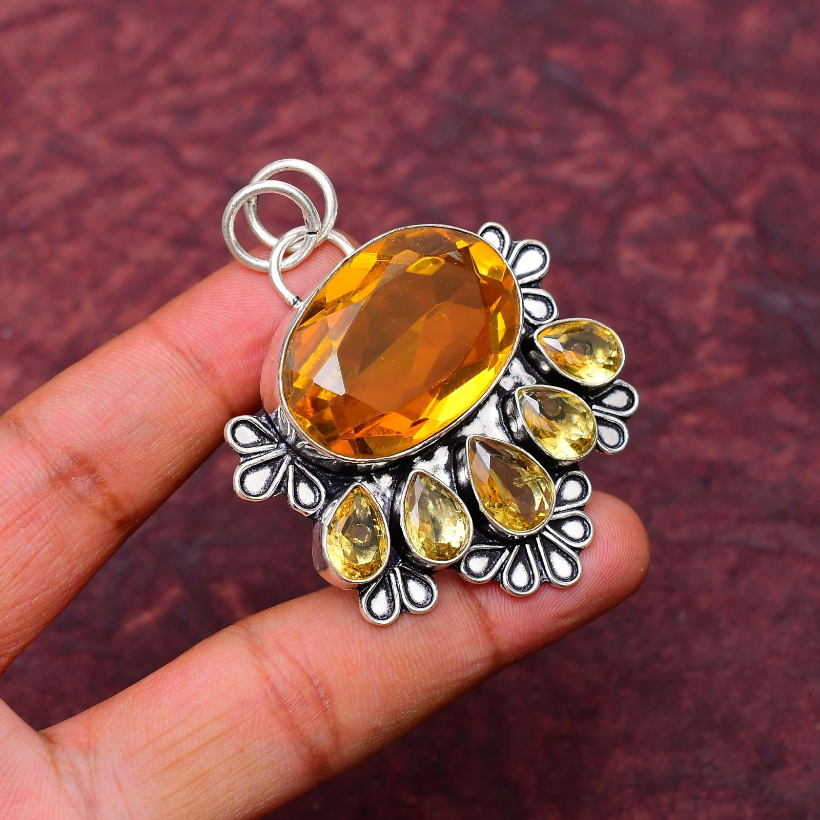 Citrine Gemstone 925 sterling silver Handmade Pendant jewelry 2.16″