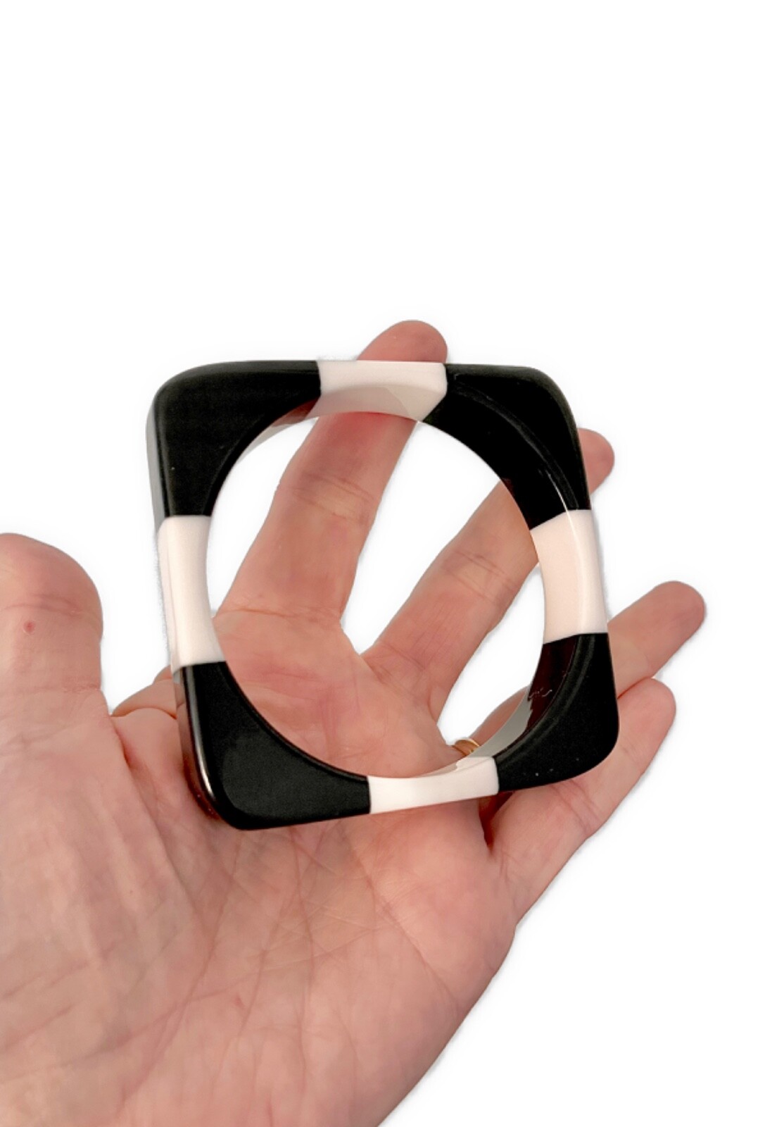 Fun Retro Bohemian Black & White Square Bangle Acrylic no no noBracelet