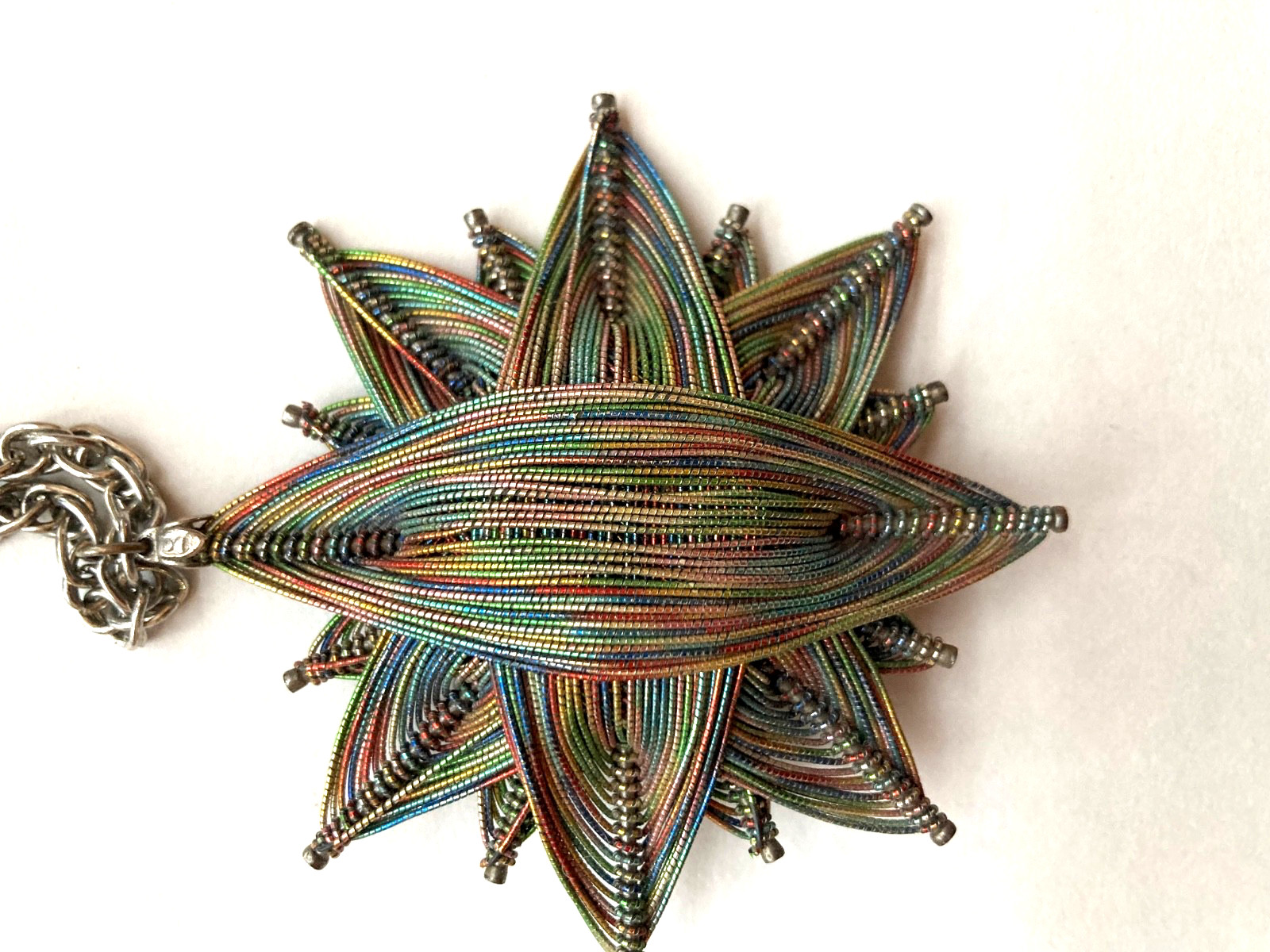 Unique Bohemian JewelryMulti-Color Wire wrapped Flower Pendant Necklace Rainbow