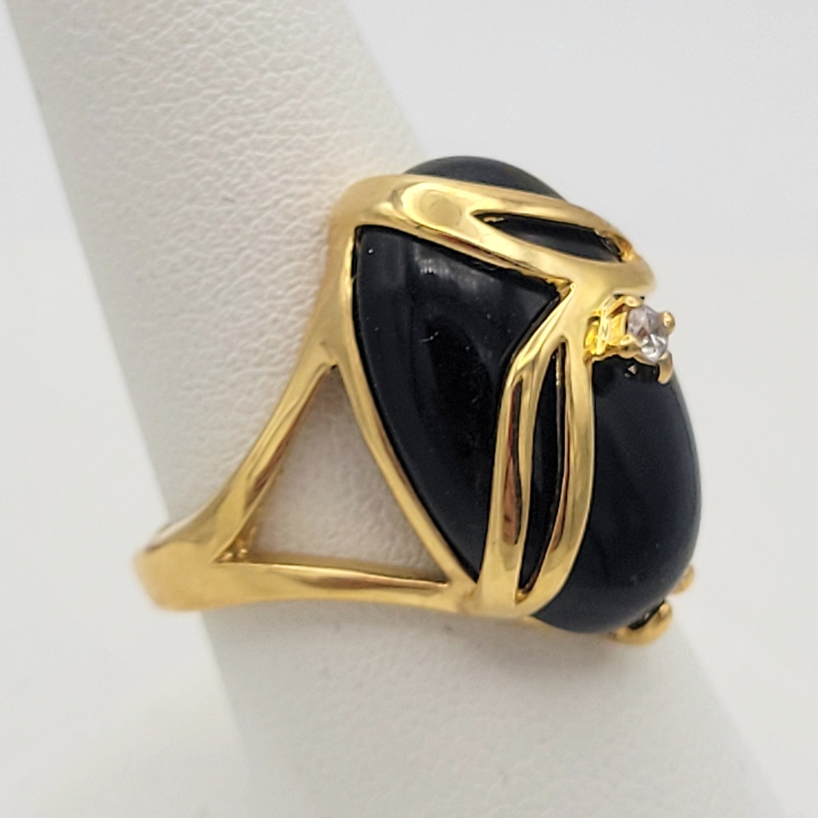 Palm Beach Jewelry Gold-Plated Oval Natural Black Onyx Ring w/Gift Box Sz 7 3/4