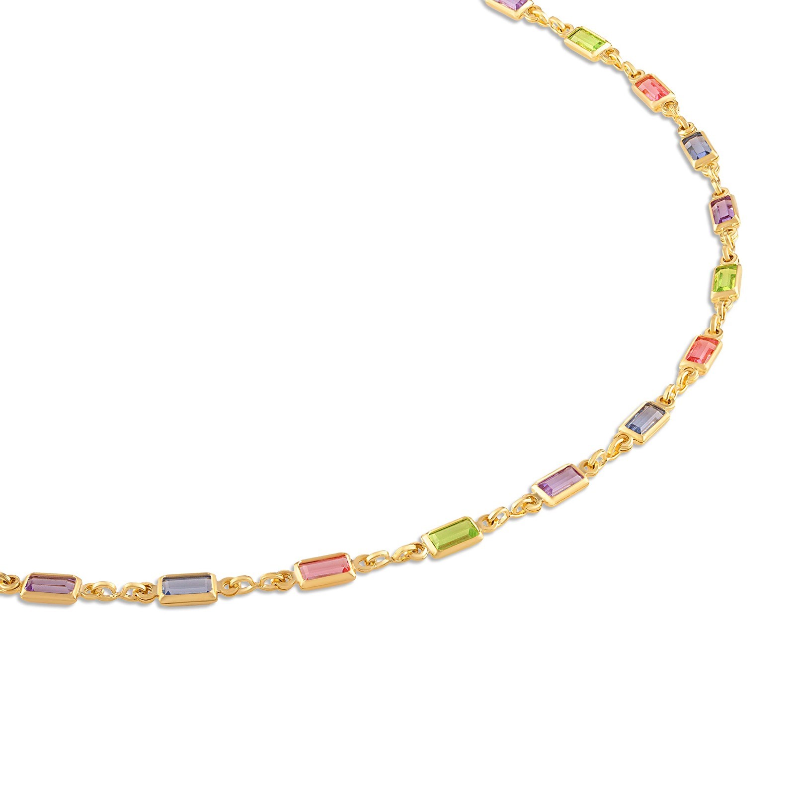 18K Gold Plated Multi-Stone Crystal Baguette Necklace for Women – Handmade in Br