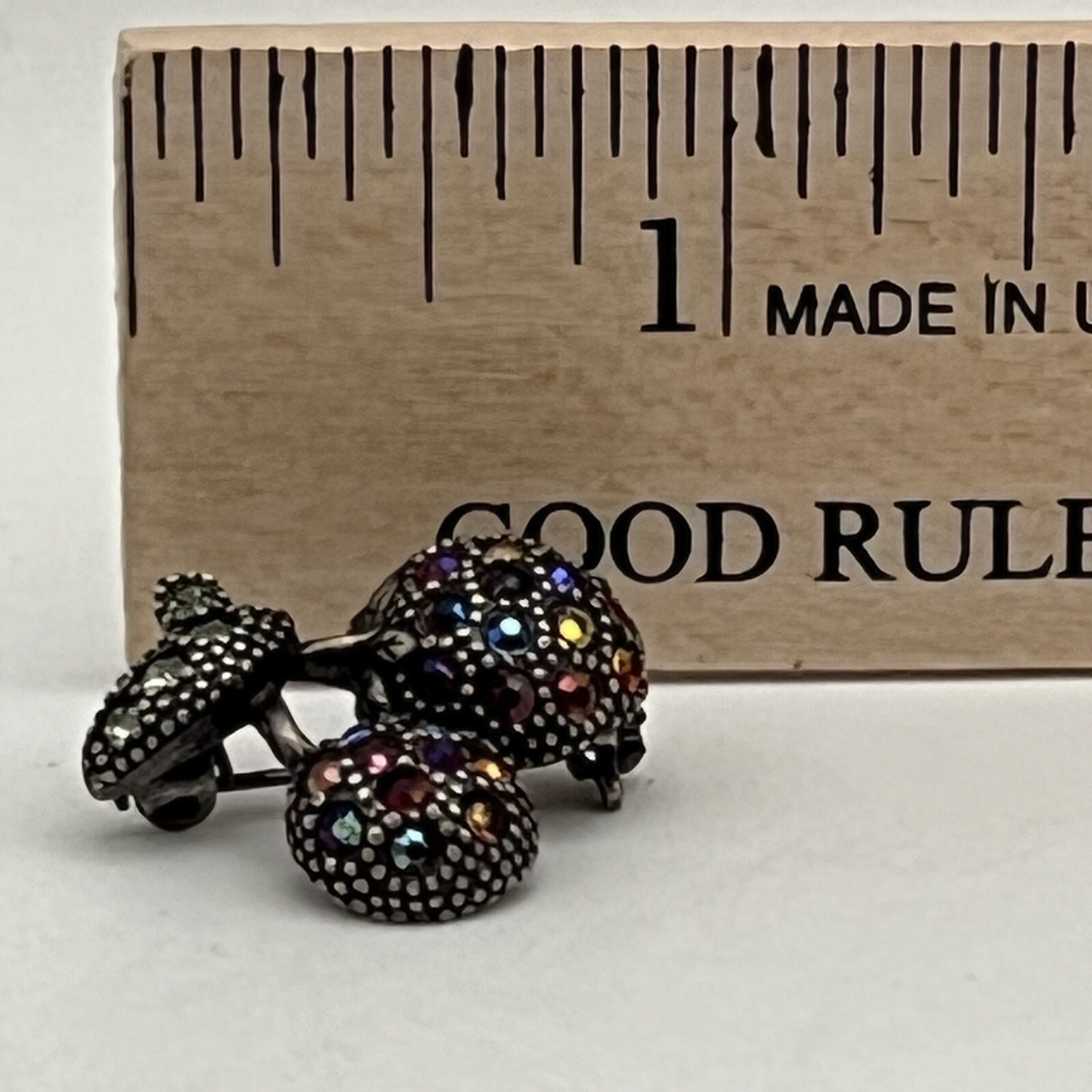 Vintage Red & Green Aurora Borealis Rhinestone Cherry Brooch