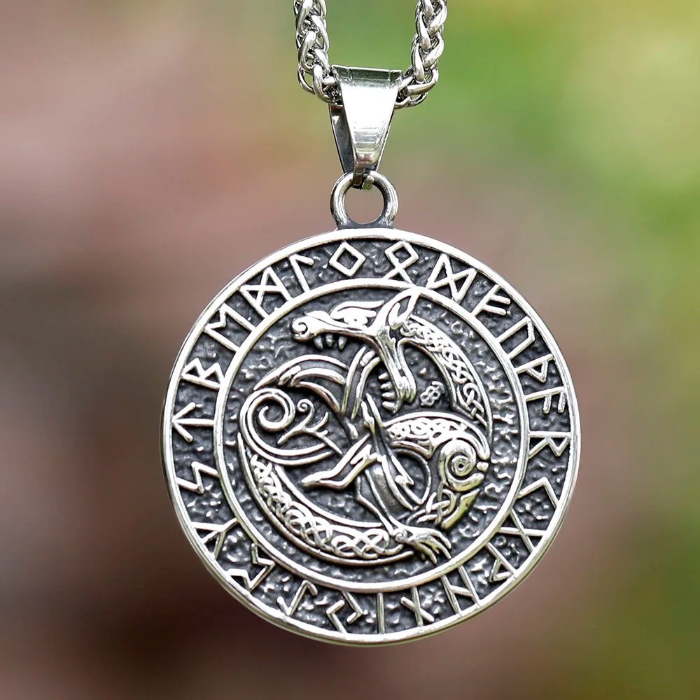 Viking Rune Animal Necklace Stainless Steel Necklace