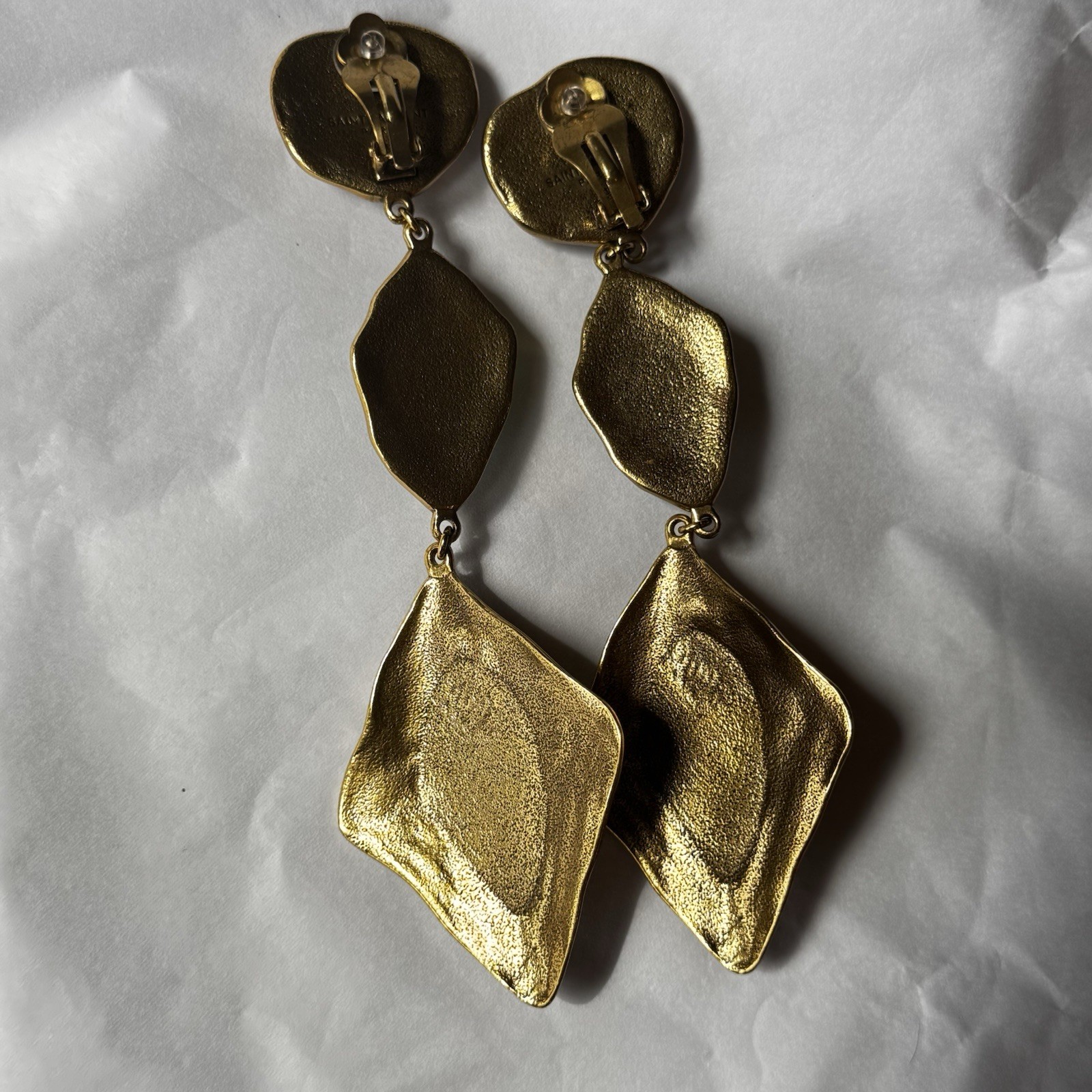 SAINT LAURENT Runway Drop Cabochon Gold Tone Earrings Designer YSL Jewelry