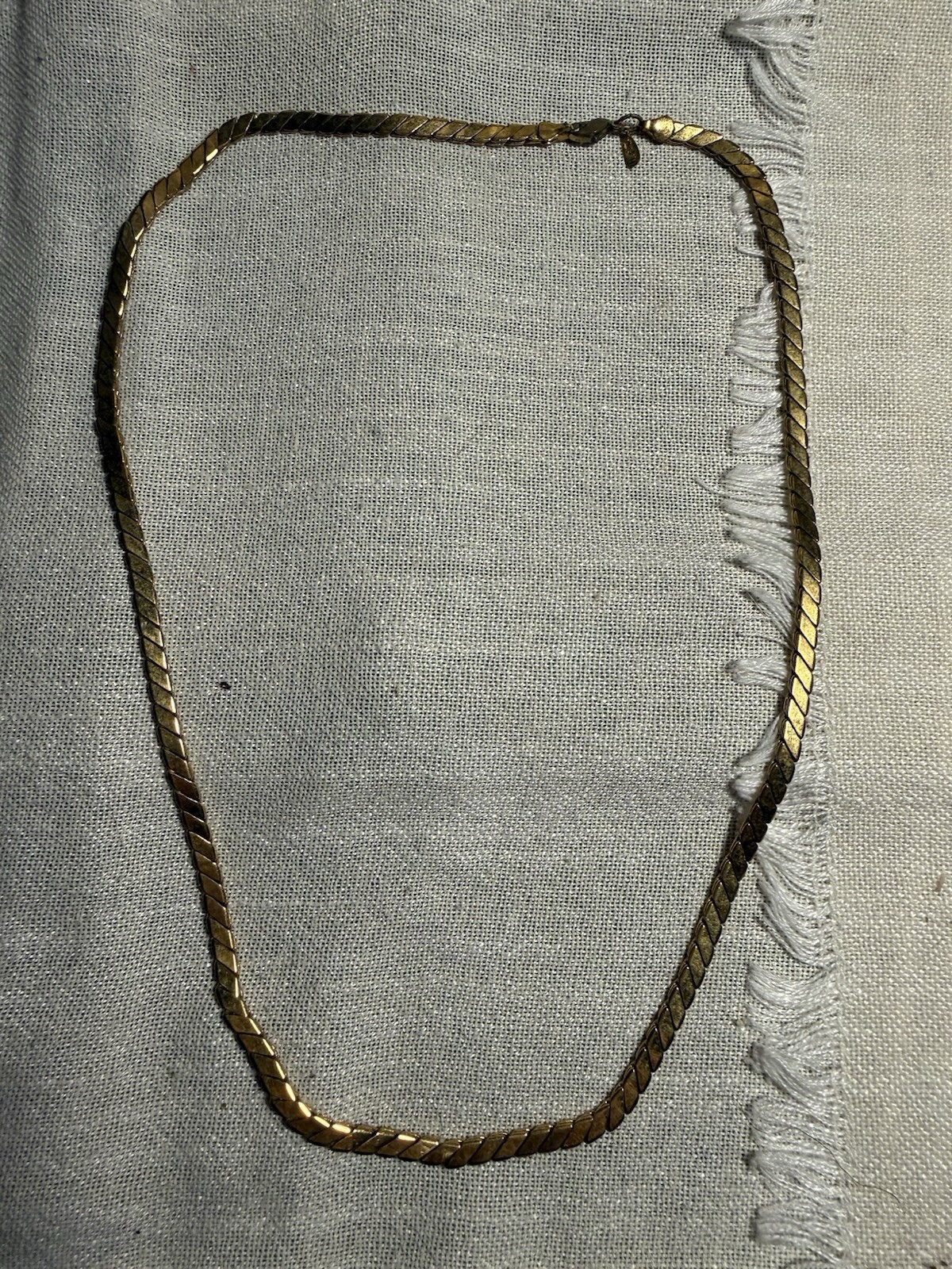 #5 Vintage Gold Tone Herringbone Chain Necklace Classic Flat Link Jewelry 24”